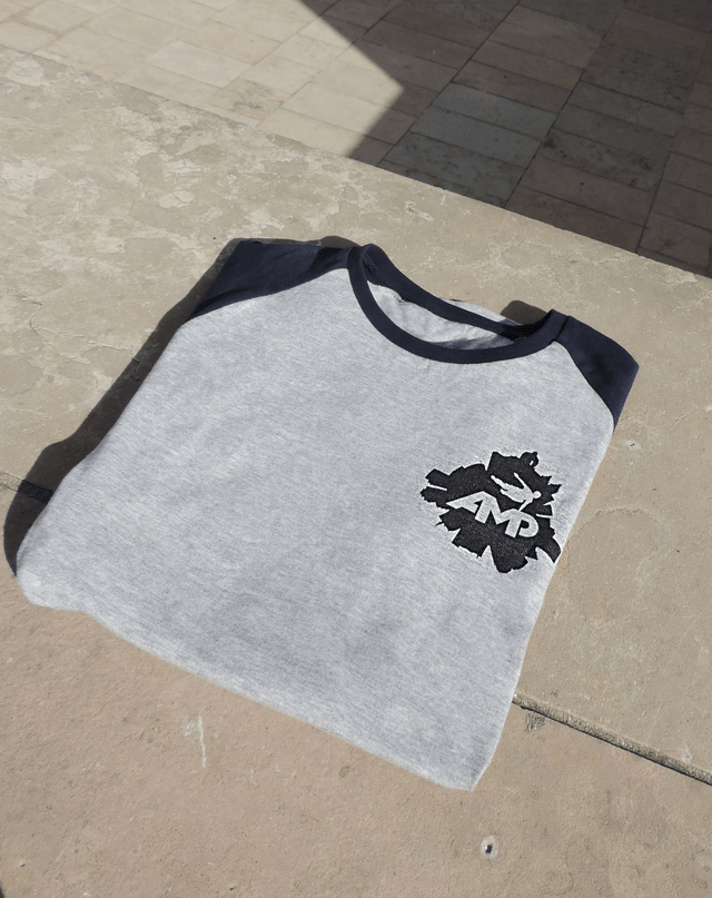 T-shirt Baseball AMP Bleu Marine et Gris chiné