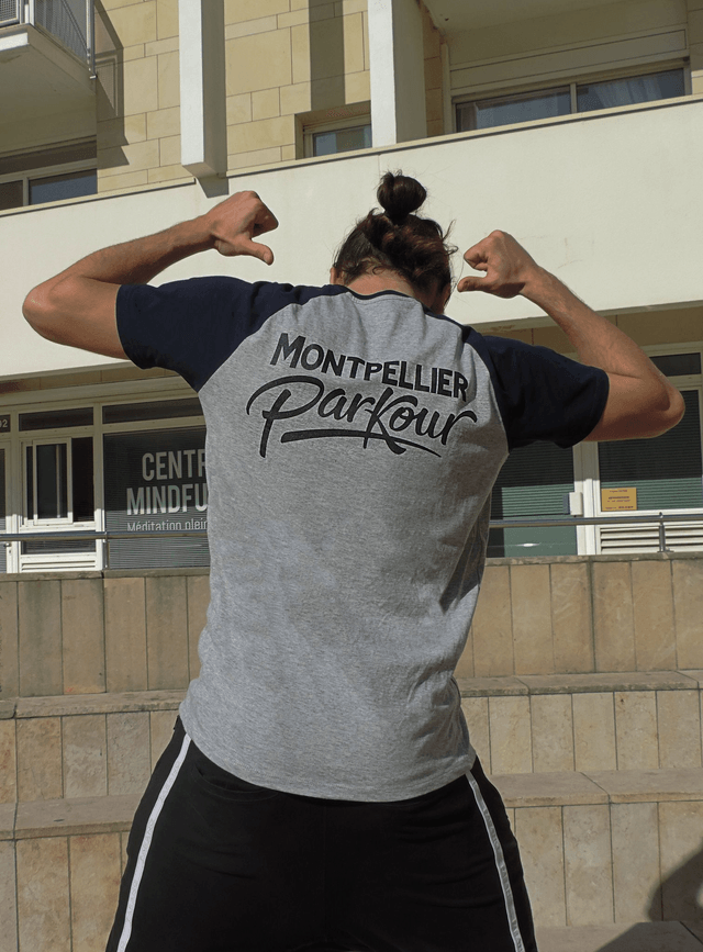 T-shirt Baseball AMP Bleu Marine et Gris chiné