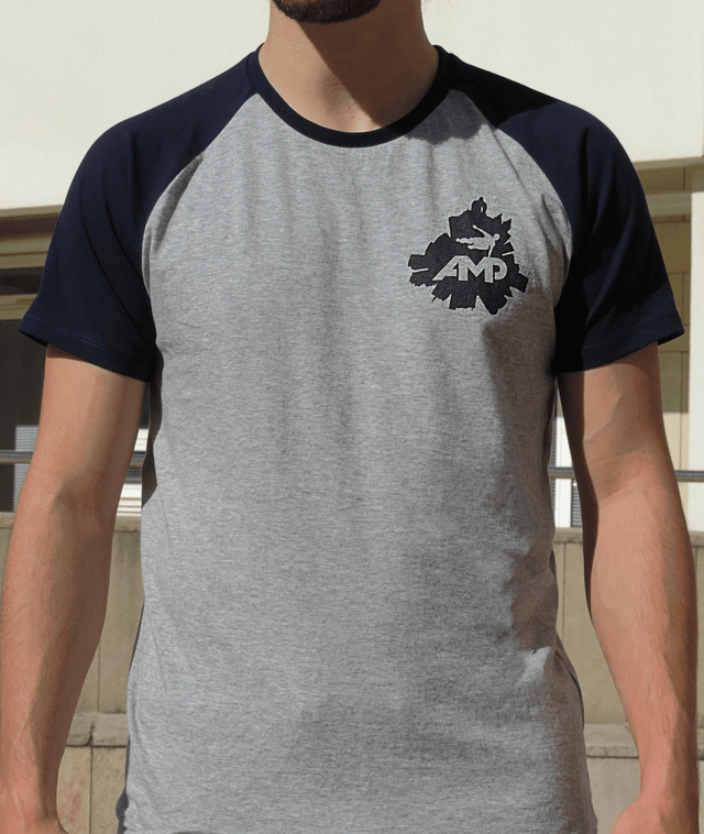 T-shirt Baseball AMP Bleu Marine et Gris chiné